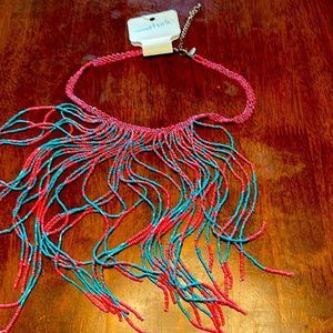 Coral and Teal drop beaded necklace- NWT